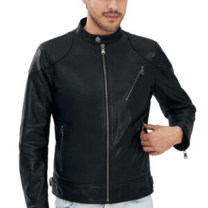 Picanto black leather jacket style for men front view