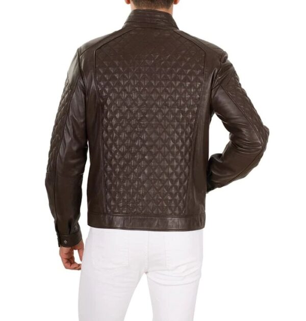 luigi brown leather quilted biker jacket back view