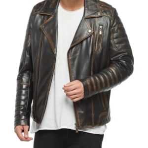 Mens biker leather jacket for sale front view