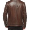 Mens slim fit brown leather biker jacket back view