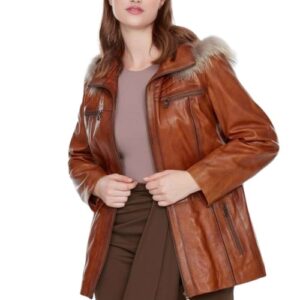 Veronica waxed brown leather coat for women side view