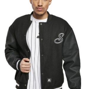 Mens real leather black varsity jacket front view