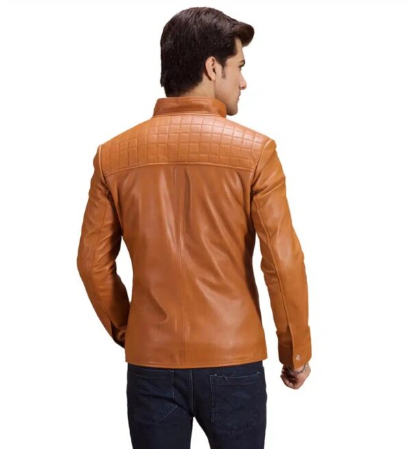 Voltex mens tan leather biker jacket back view