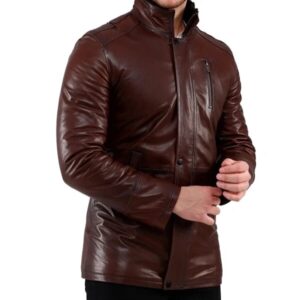 Josh duhamel mens vintage lambskin leather jacket front view