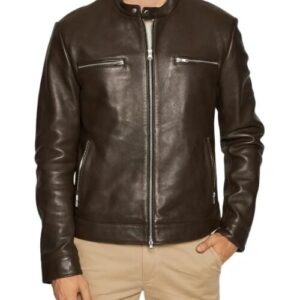 David mens moto racer leather jacket front view