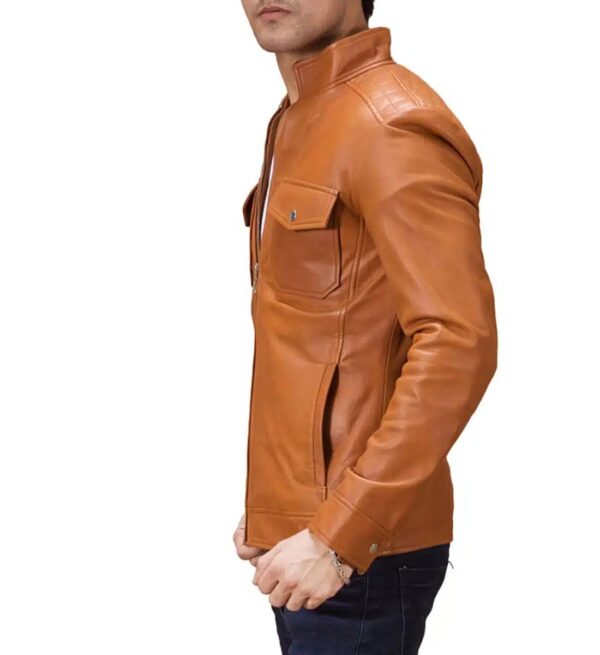 Voltex mens tan leather biker jacket side view