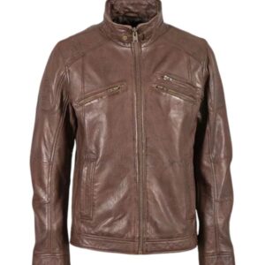 James brown leather biker jacket front view