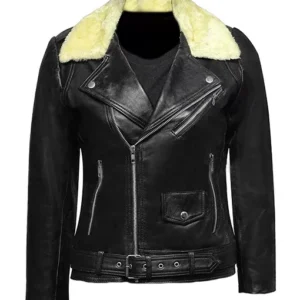 Mary classic shearling moto jacket front view