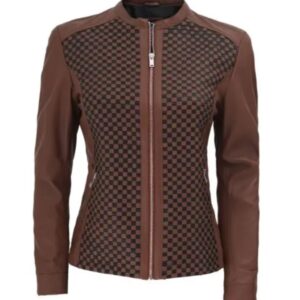 Womens maude brown leather jacket front view